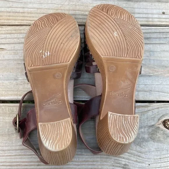 Dansko Dawson Leather Woven Sandal Ruby Vintage Wooden Platform Block Heels - Picture 4 of 11